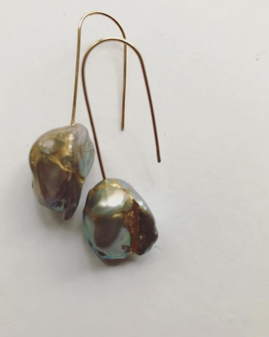 Kintsugi pearl earrings - 2”
