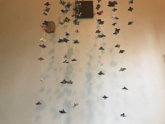 Large-scale weeping willow origami bonsai wall installation